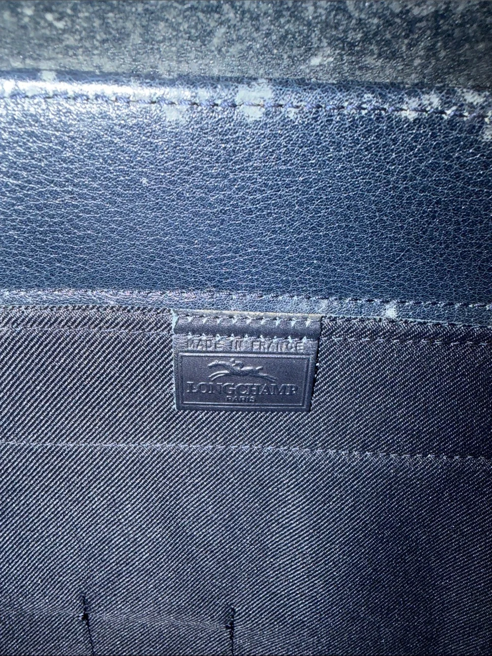 Vintage- Longchamp Navy Blue Leather Men's Briefcase with Top Handle